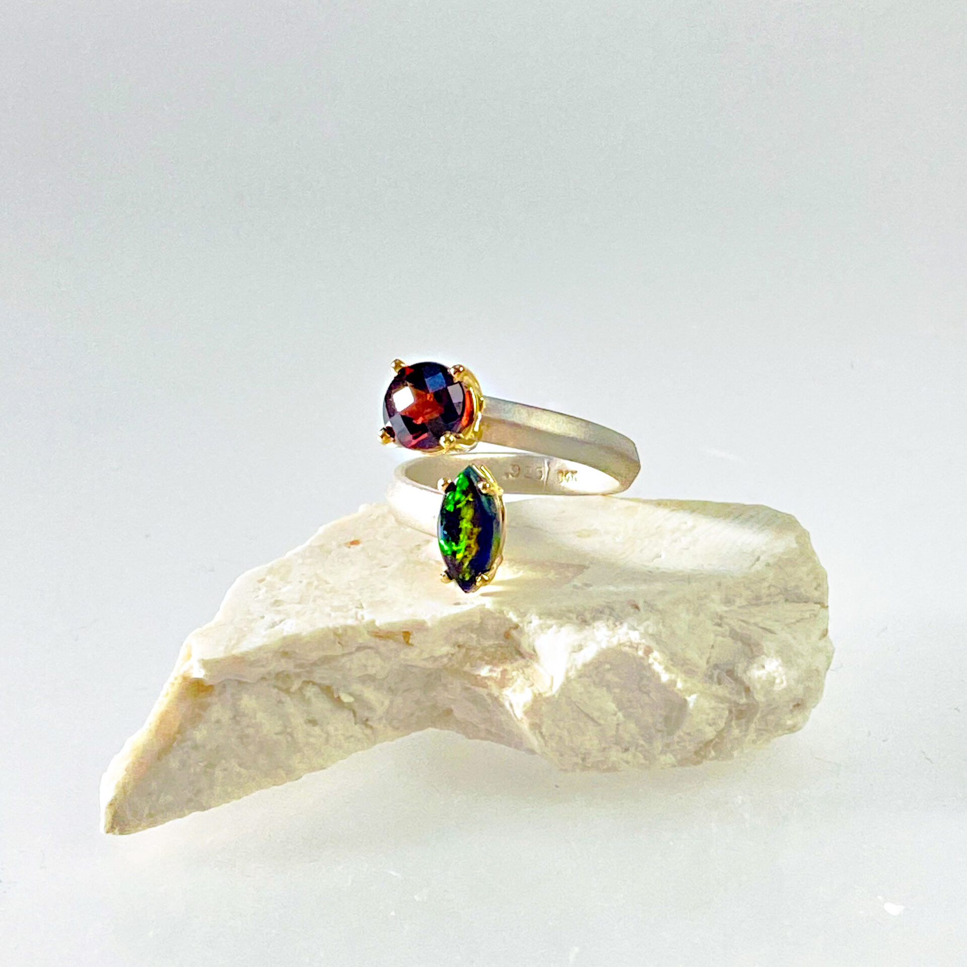 Borealis Black Opal Garnet Ring